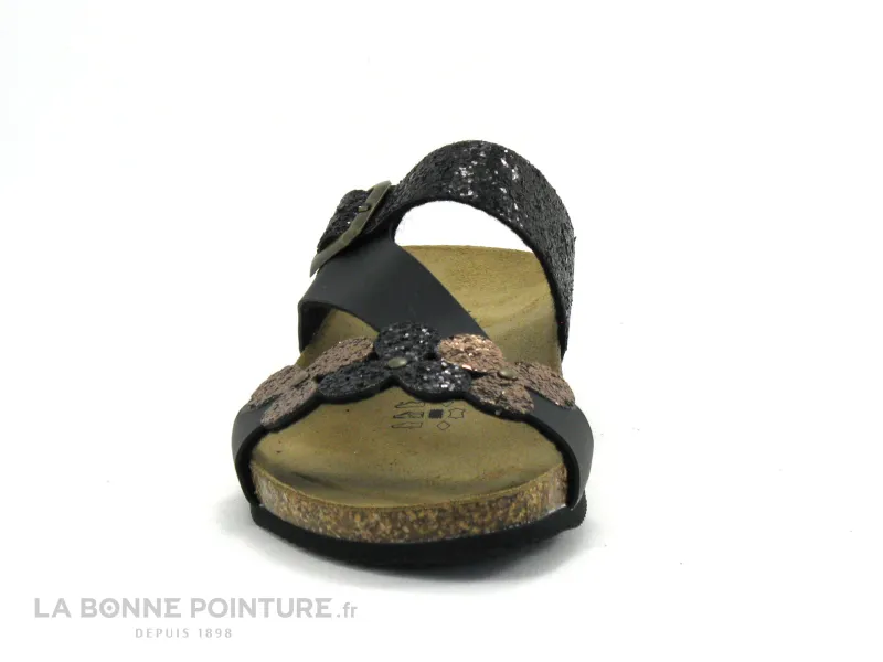 Achat chaussures Biomodex Femme Mule, vente Biomodex 1275 - Noir - Bronze - 3 fleures glitter - Mule Femme