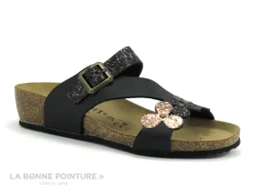 Achat chaussures Biomodex Femme Mule, vente Biomodex 1275 - Noir - Bronze - 3 fleures glitter - Mule Femme