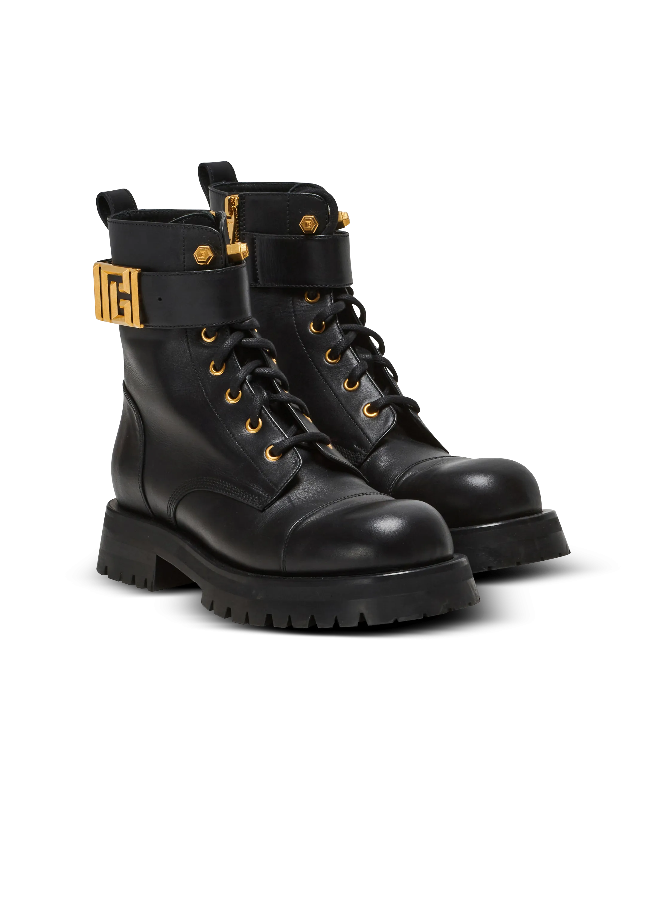 BALMAIN  Bottines rangers charlie en cuir - Noir