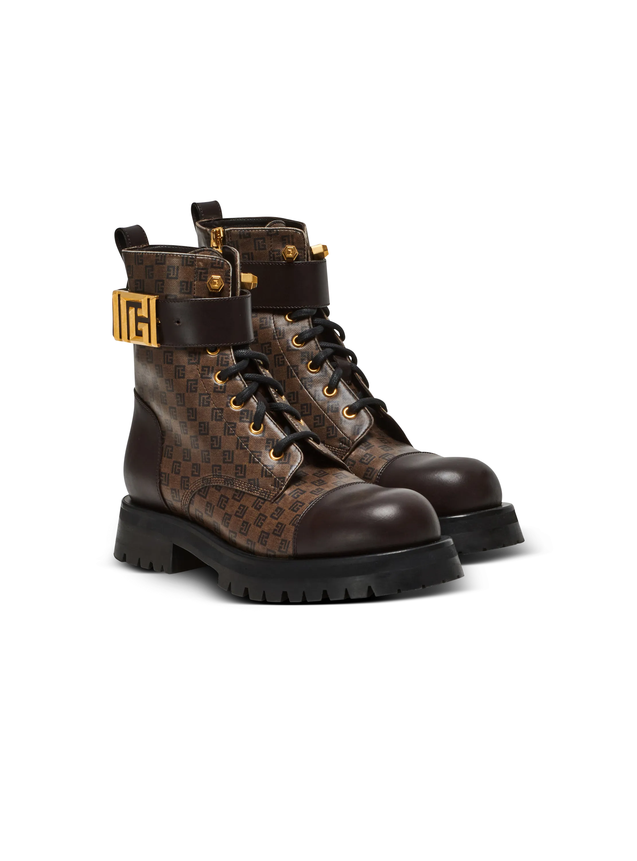 BALMAIN  Bottines rangers romy mini monogramme - Marron