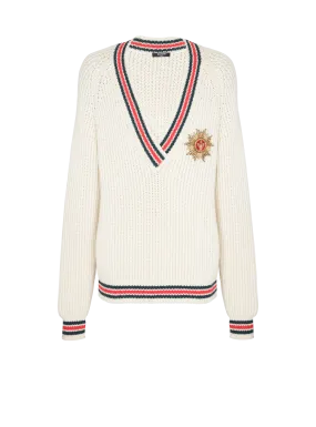 BALMAIN  Pull tricoté ecusson - Blanc