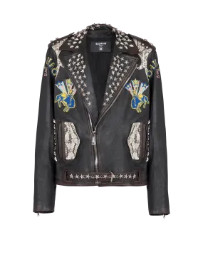 BALMAIN  Veste biker balmain western en cuir - Noir