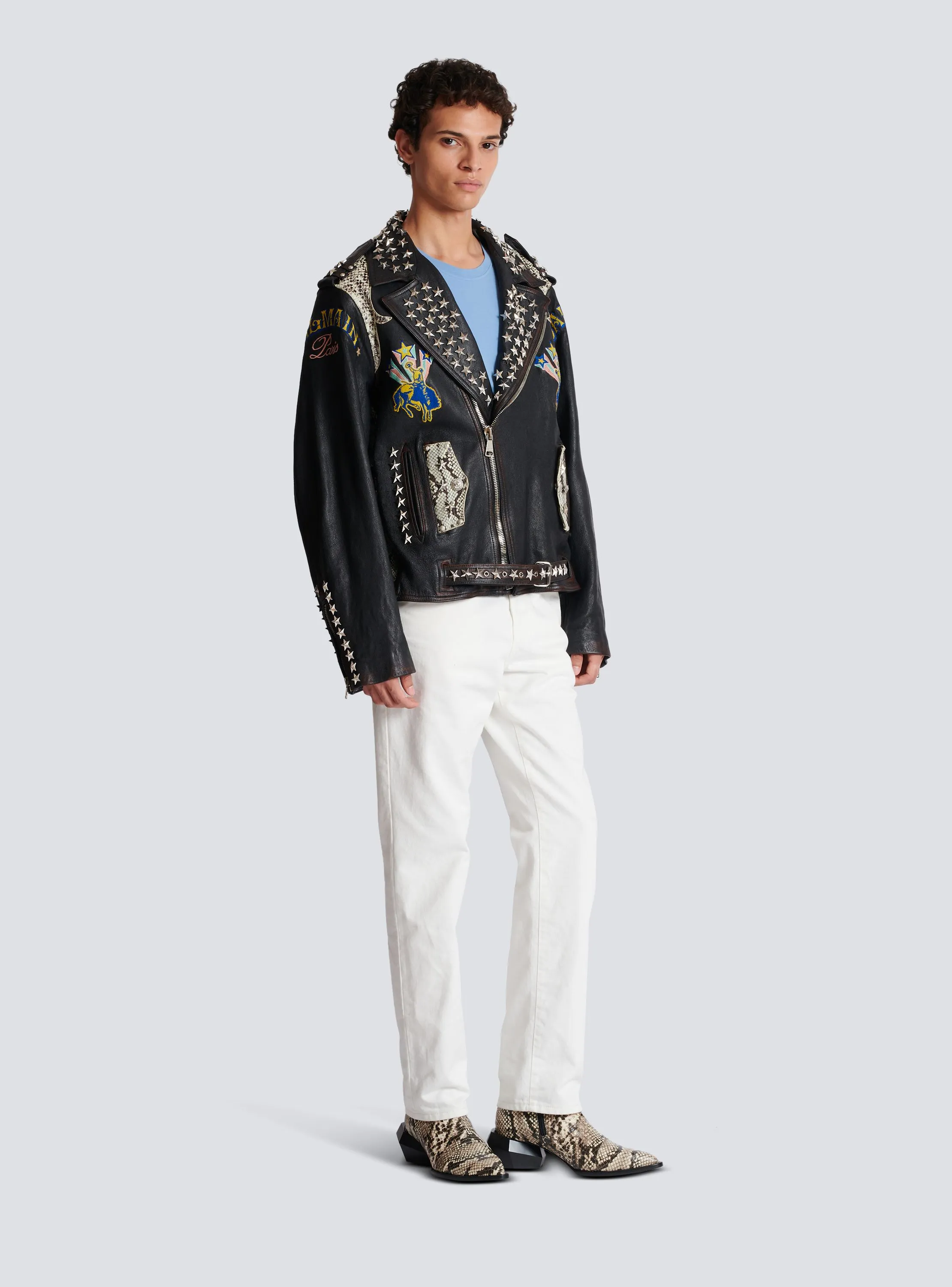 BALMAIN  Veste biker balmain western en cuir - Noir