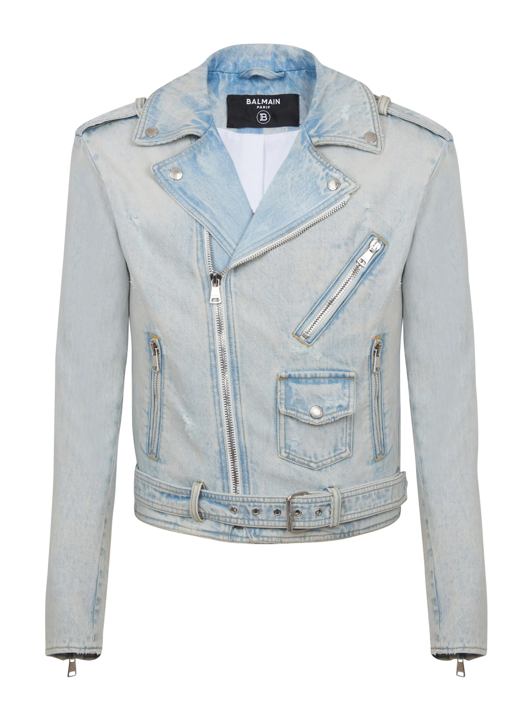 BALMAIN  Veste biker en denim - Bleu