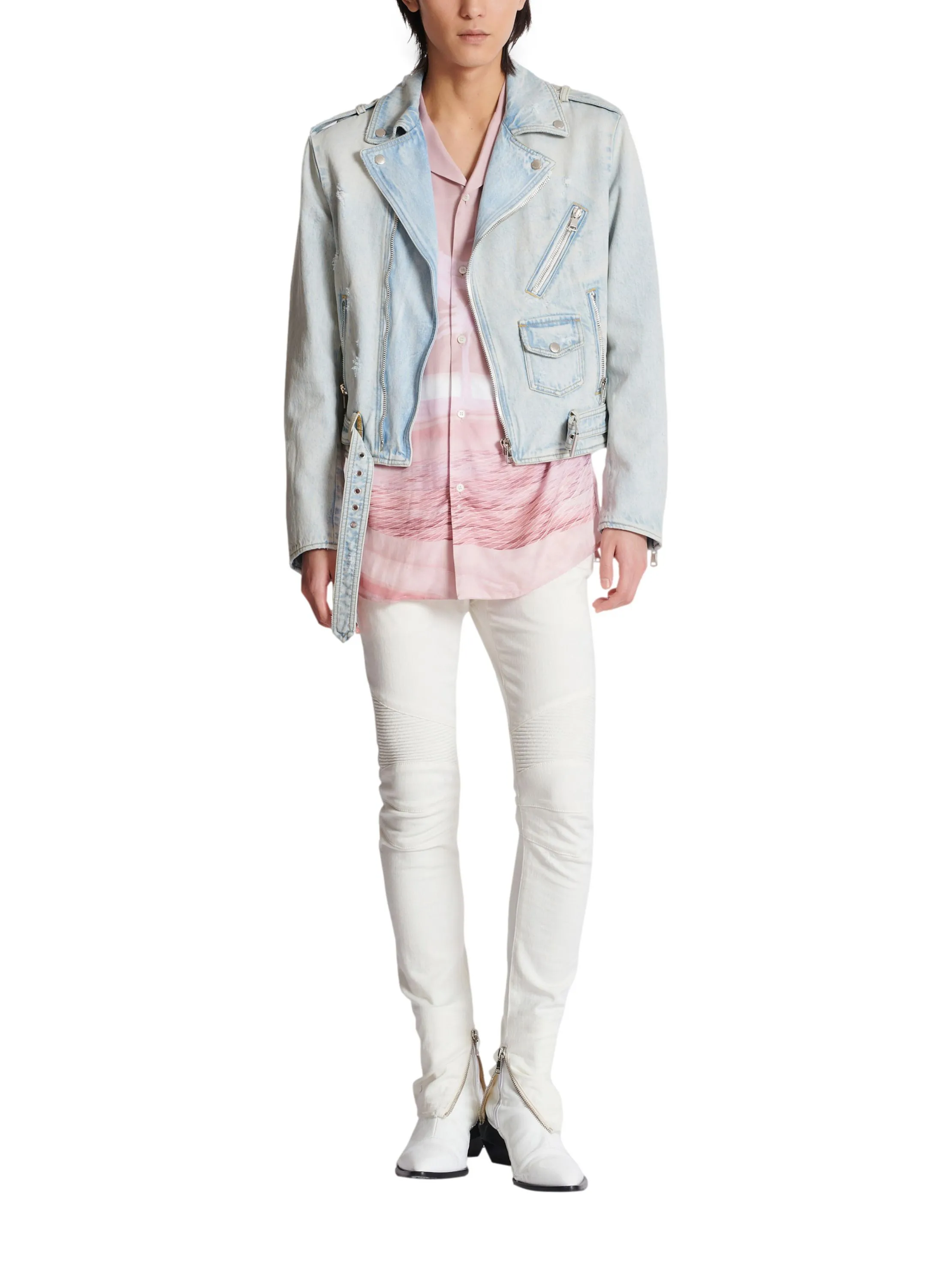 BALMAIN  Veste biker en denim - Bleu