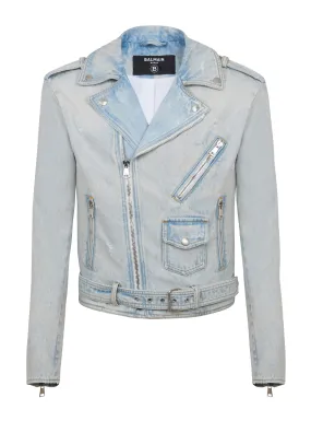 BALMAIN  Veste biker en denim - Bleu