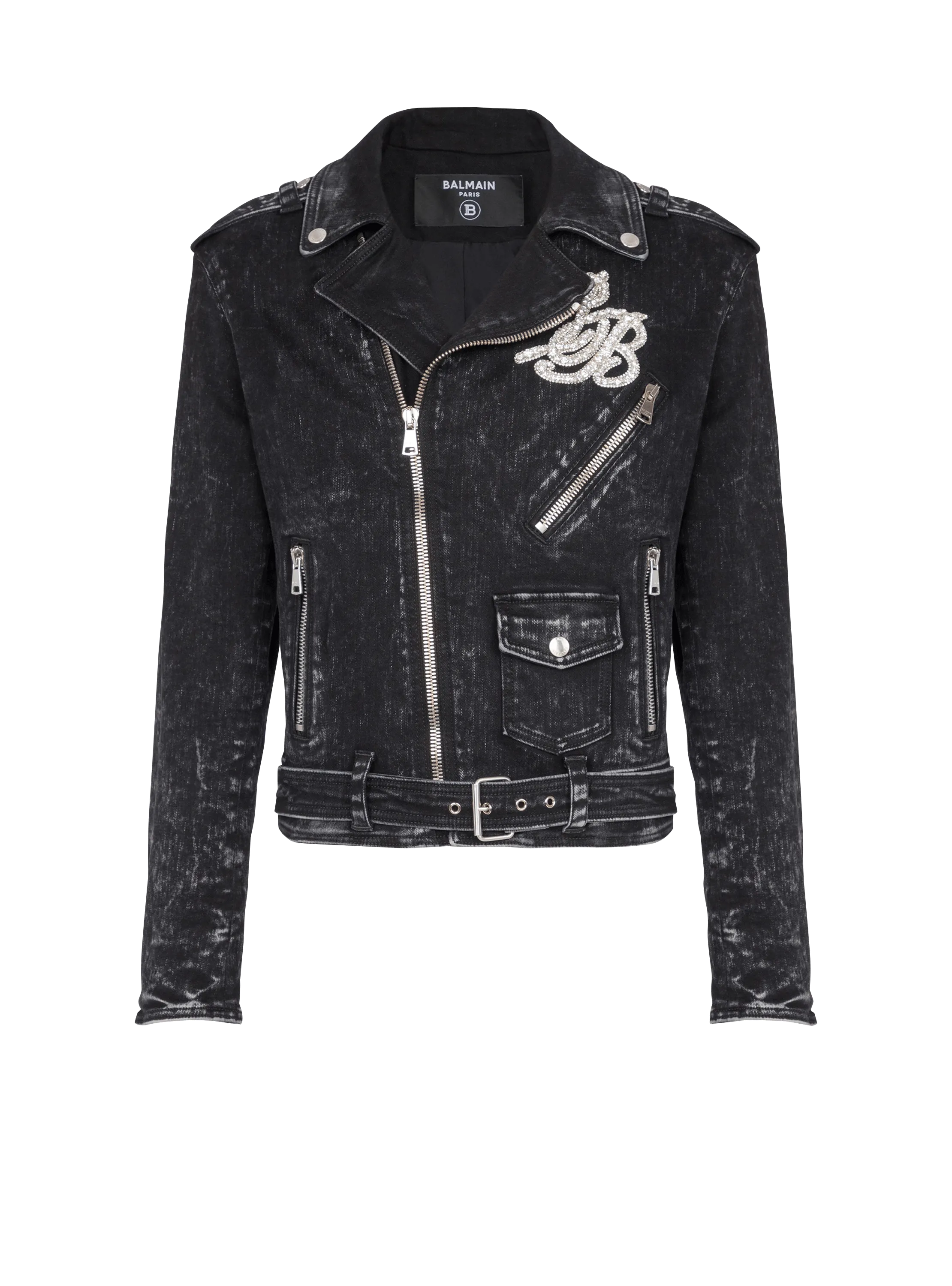 BALMAIN  Veste biker en denim - Noir