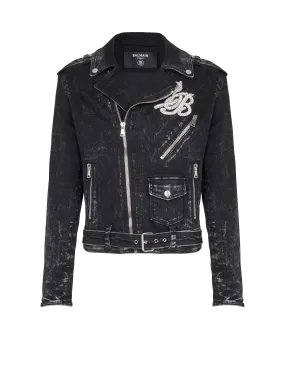 BALMAIN  Veste biker en denim - Noir