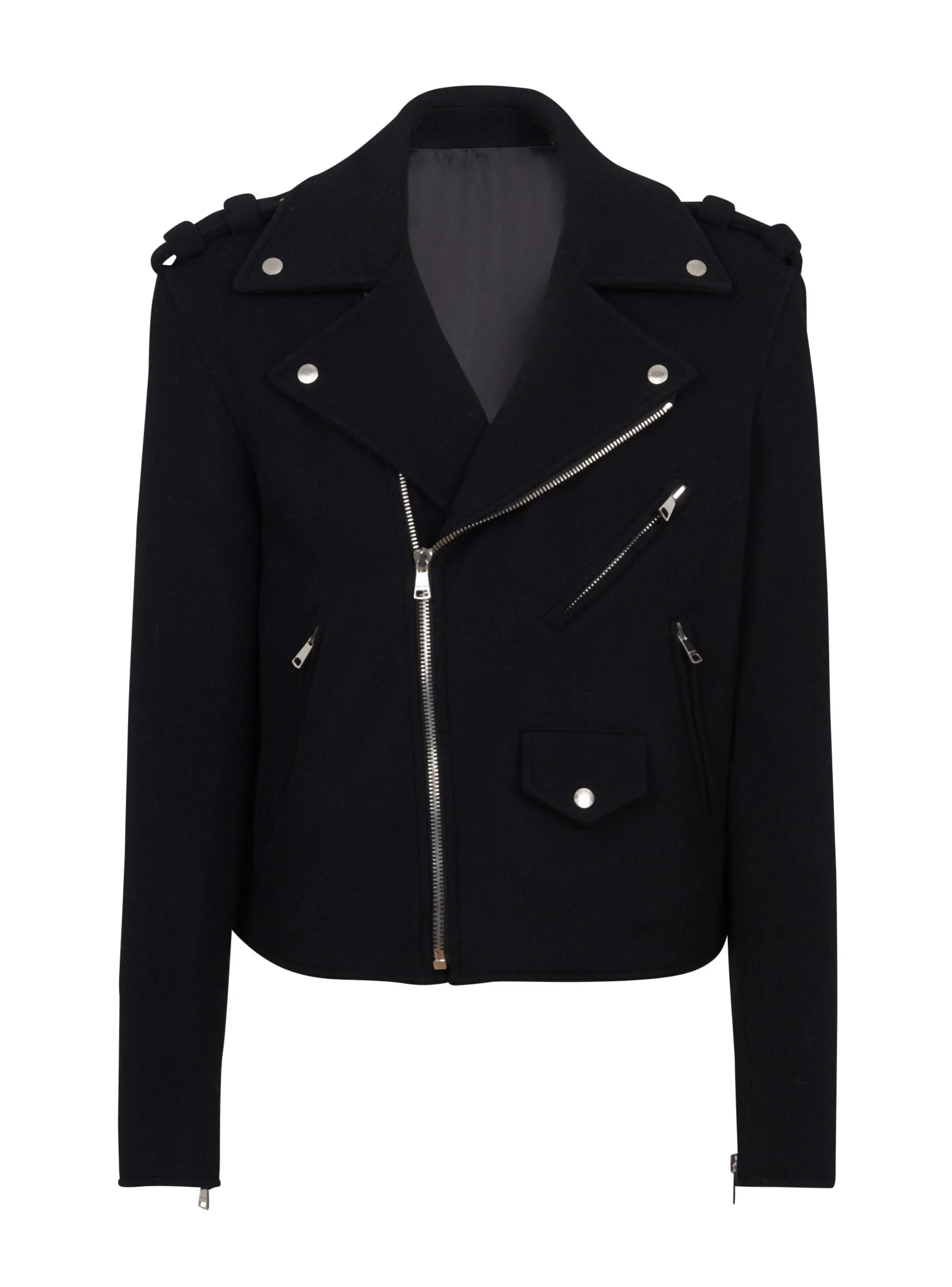 BALMAIN  Veste biker en laine feutrée - Noir