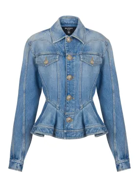 BALMAIN  Veste en denim à plis - Bleu