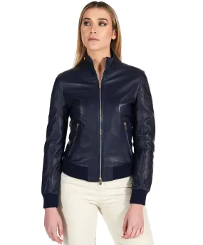 Blouson cuir femme bomber cuir femme veste cuir bleu G154