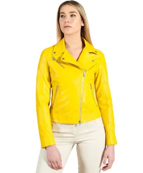 Blouson cuir femme moto veste motard cuir jaune KBC 