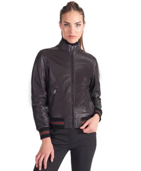 Blouson cuir femme veste cuir plongé noir aspect lisse G154