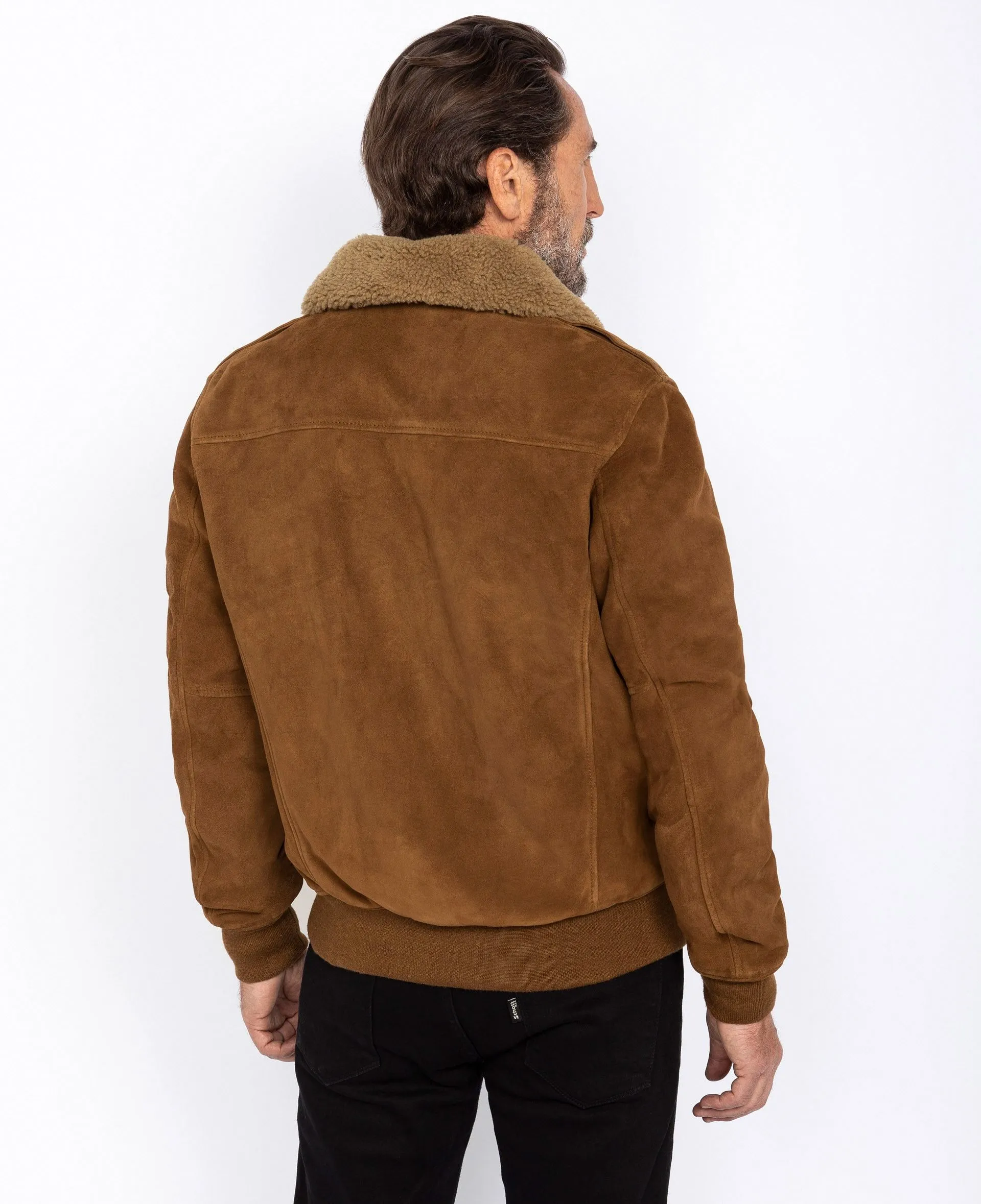 Blouson pilote suédé, cuir de chèvre