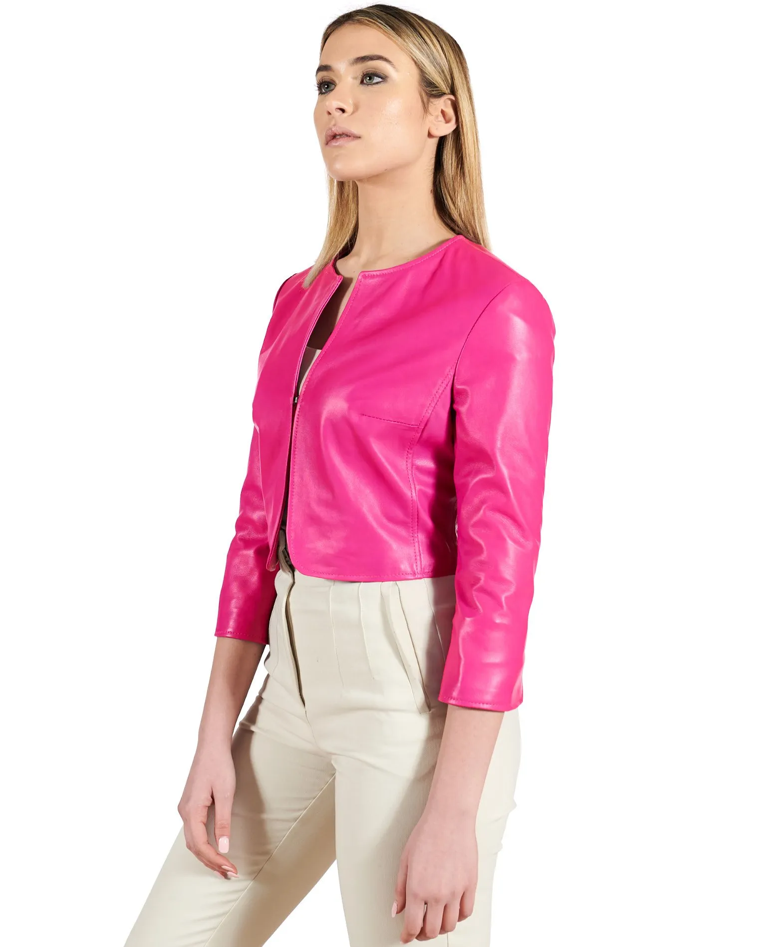 Boléro cuir femme veste courte cuir fuchsia blouson cuir Miss