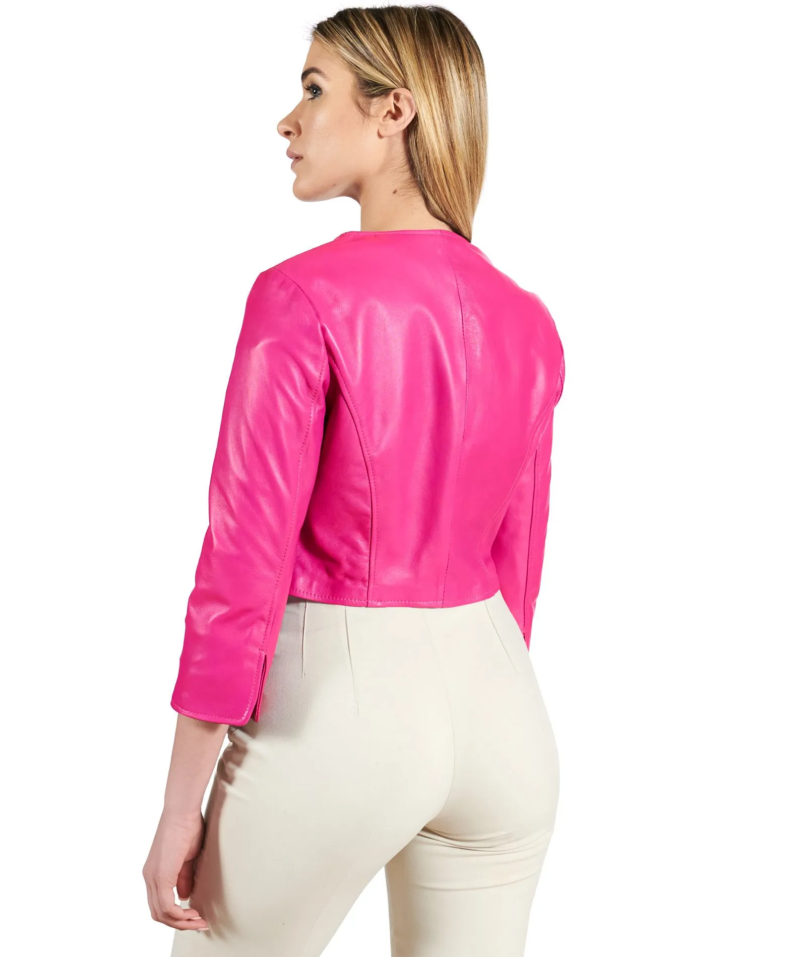 Boléro cuir femme veste courte cuir fuchsia blouson cuir Miss