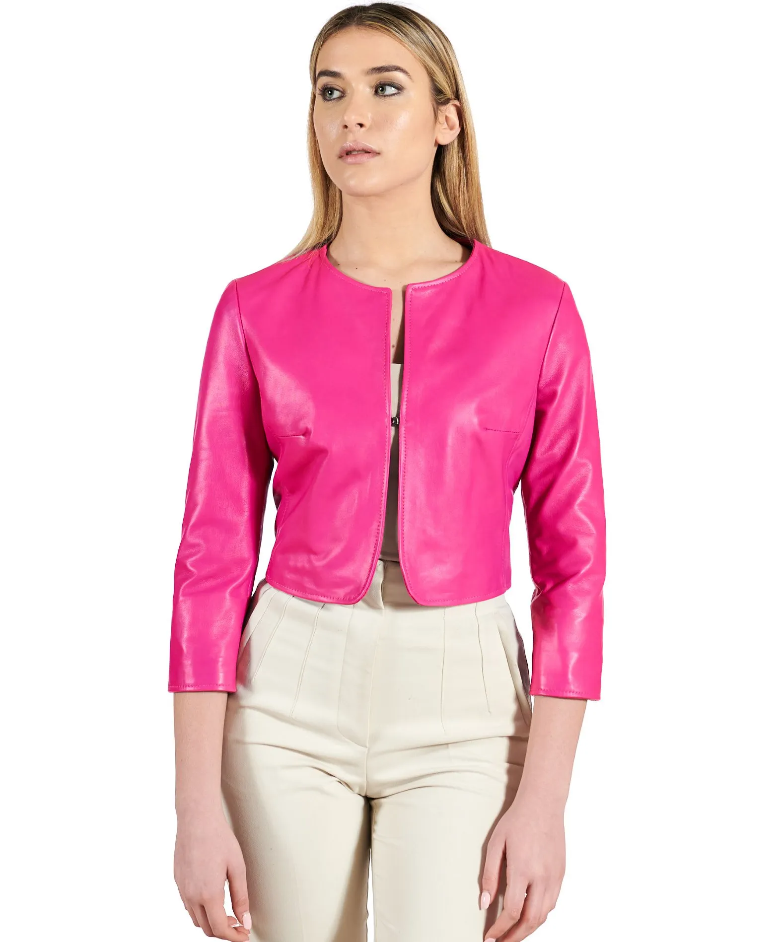 Boléro cuir femme veste courte cuir fuchsia blouson cuir Miss