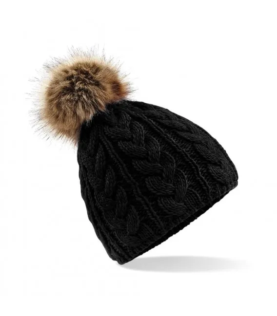 Bonnet Pom Pom, aspect tricoté main , Noir