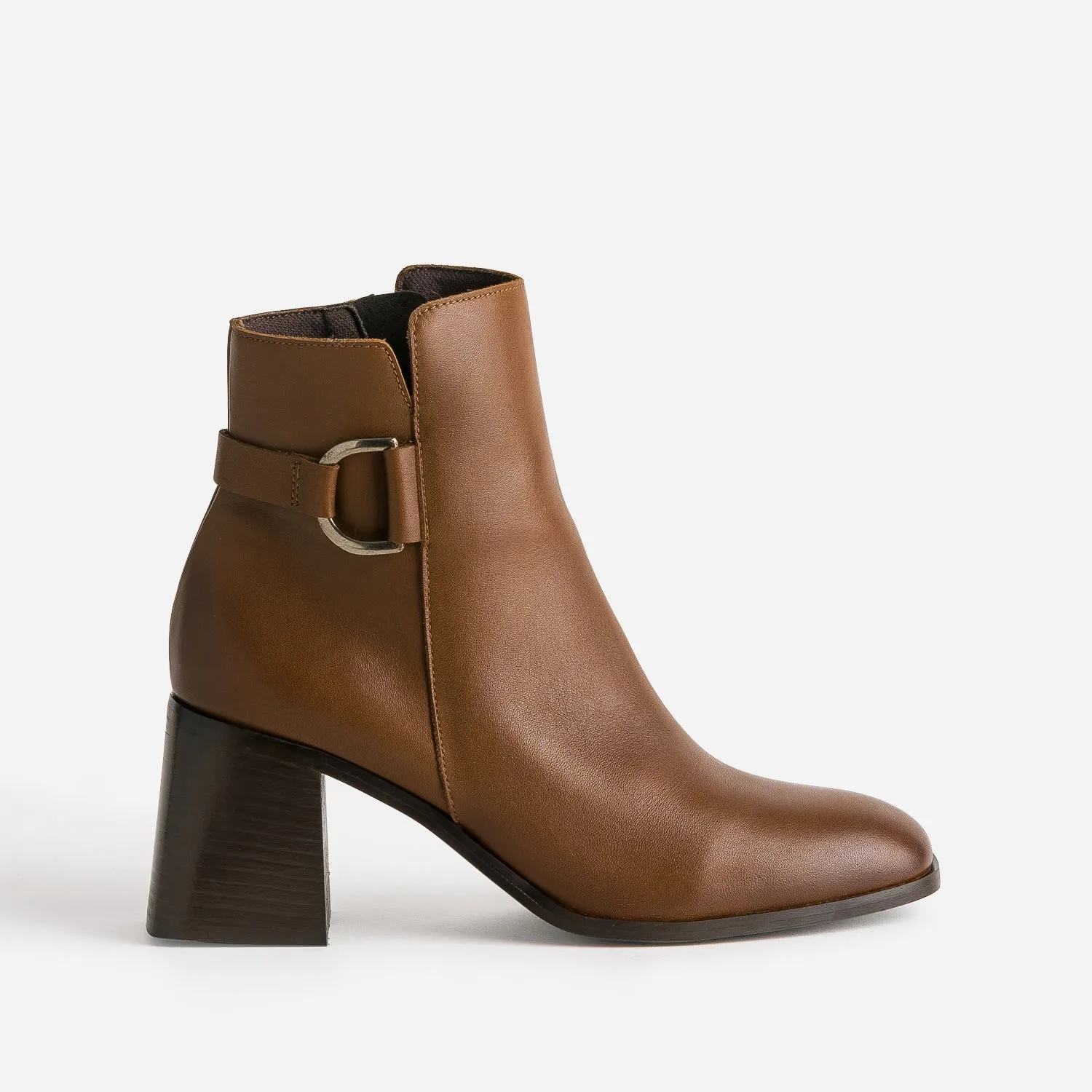 Boots cognac en cuir éco-conçu avec anneau en D - Boots / bottines Femme | ERAM