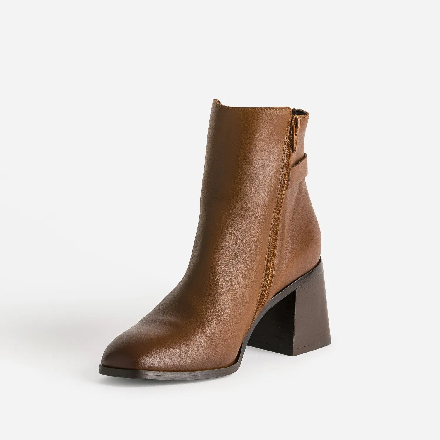 Boots cognac en cuir éco-conçu avec anneau en D - Boots / bottines Femme | ERAM