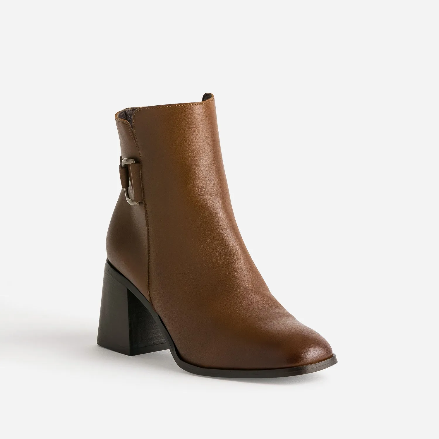 Boots cognac en cuir éco-conçu avec anneau en D - Boots / bottines Femme | ERAM