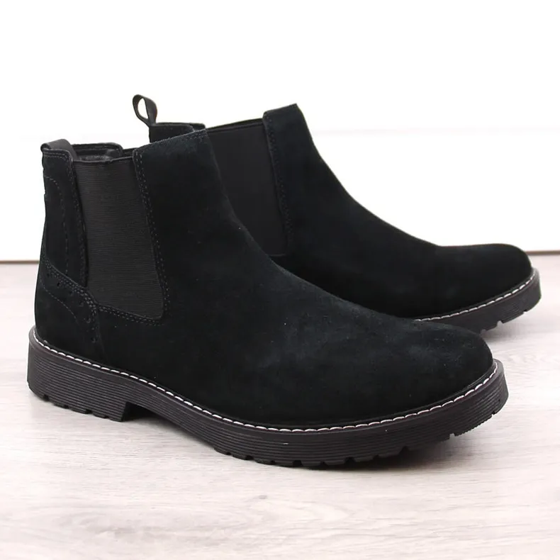 Bottines Chelsea en cuir suédé pour homme, slip-on noires Filippo MBT5003 le noir