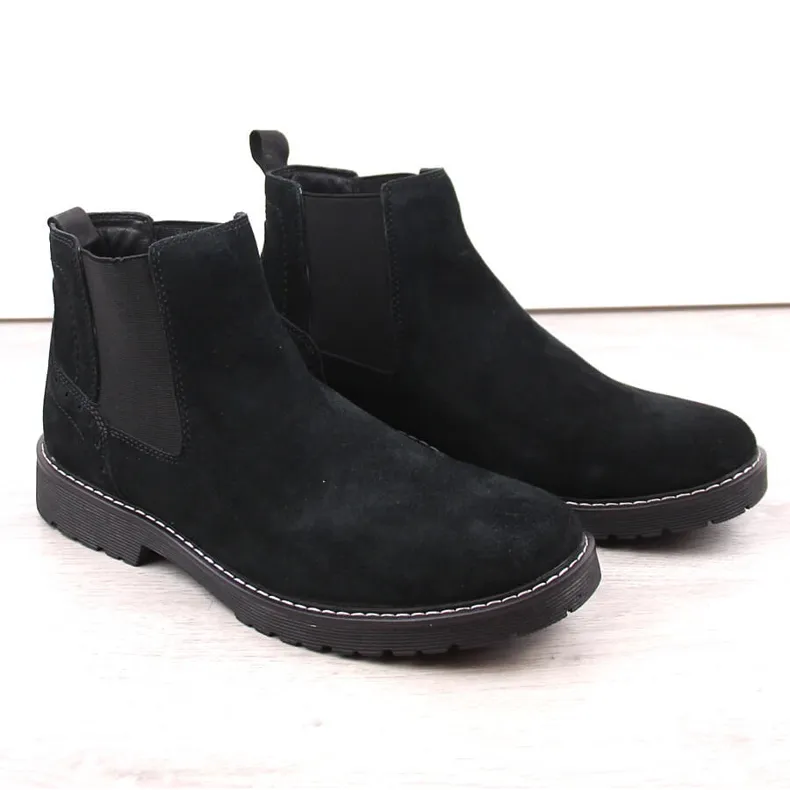 Bottines Chelsea en cuir suédé pour homme, slip-on noires Filippo MBT5003 le noir