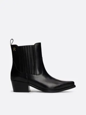 Bottines cowboy TH Monogram en cuir | Noir | Tommy Hilfiger