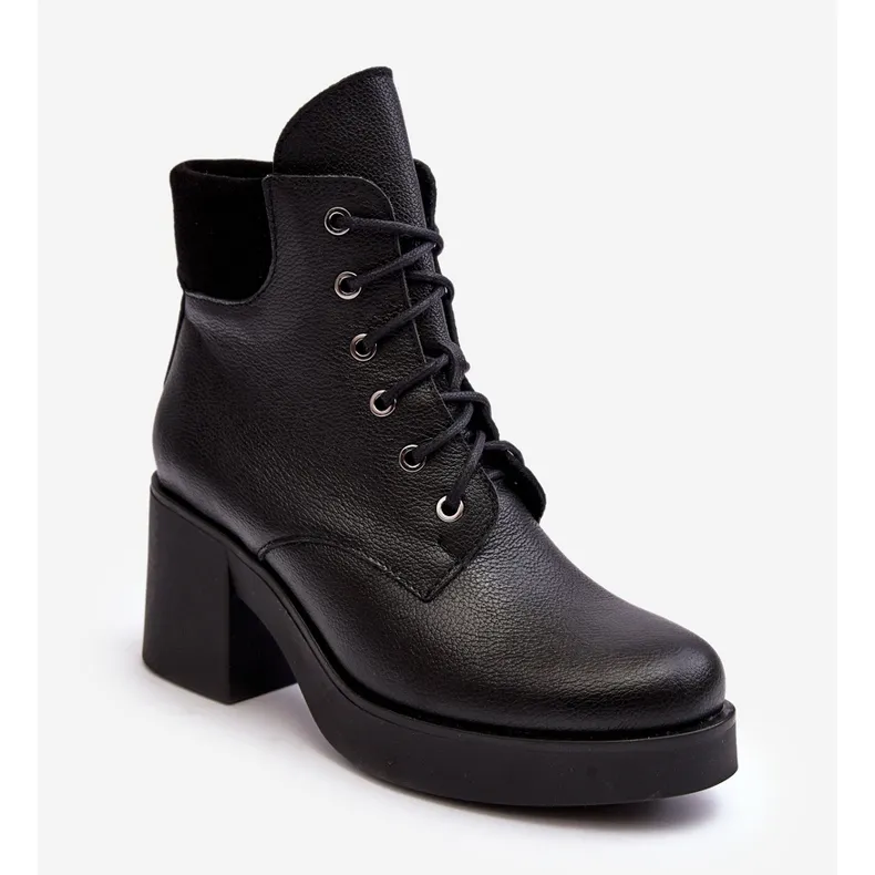 Bottines en cuir à talon haut pour femmes noires Lemar Leocera le noir