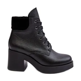 Bottines en cuir à talon haut pour femmes noires Lemar Leocera le noir