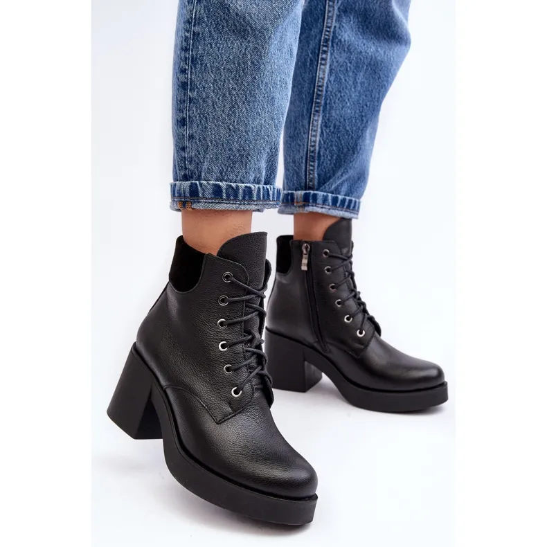 Bottines en cuir à talon haut pour femmes noires Lemar Leocera le noir