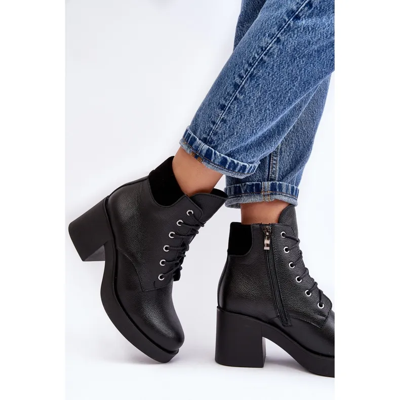 Bottines en cuir à talon haut pour femmes noires Lemar Leocera le noir