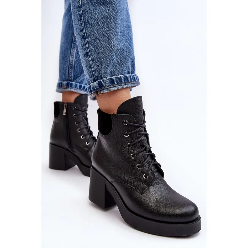 Bottines en cuir à talon haut pour femmes noires Lemar Leocera le noir