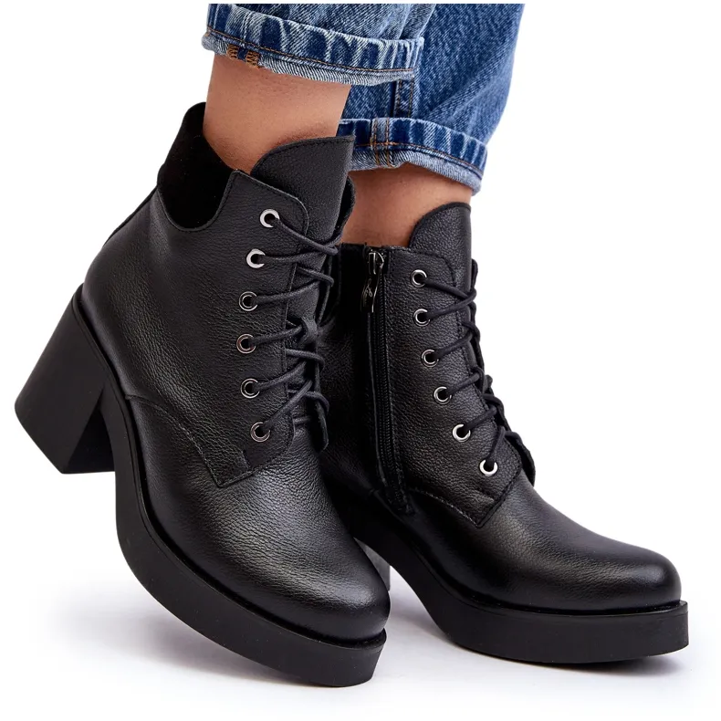 Bottines en cuir à talon haut pour femmes noires Lemar Leocera le noir