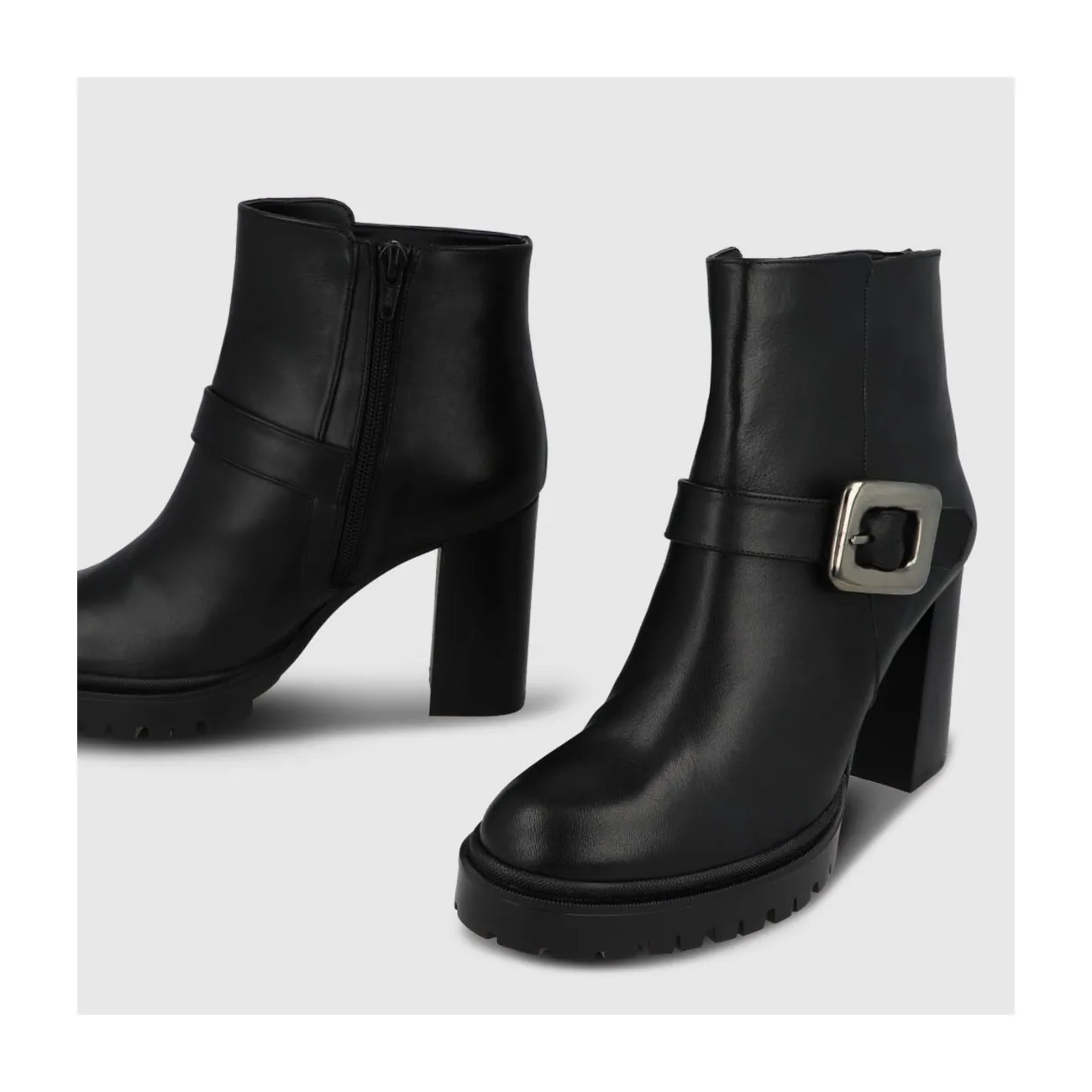 Bottines femme en cuir noir avec boucle | LODI Chaussures femme en ligne.