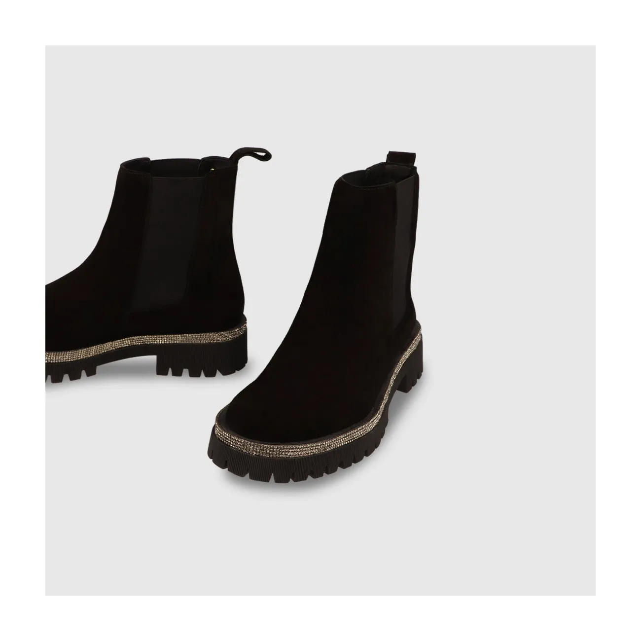 Bottines plates pour femme en cuir suédé noir | Chaussures femme LODI en ligne.