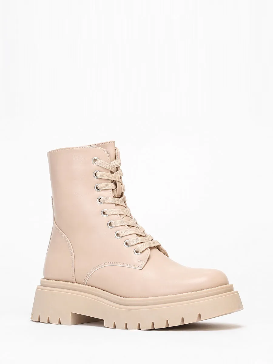 Bottines rangers à plateforme crantée- Beige