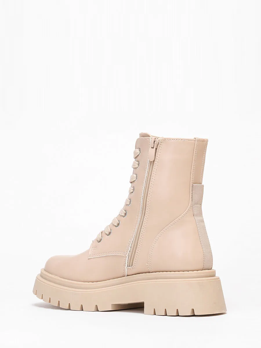 Bottines rangers à plateforme crantée- Beige