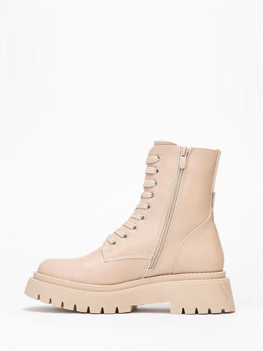 Bottines rangers à plateforme crantée- Beige