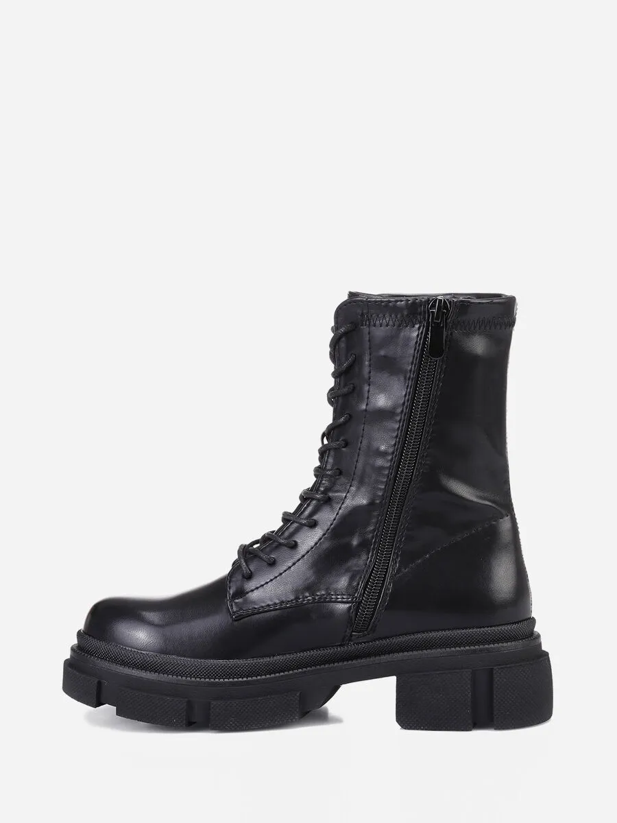 Bottines rangers à plateforme crantée- Noir