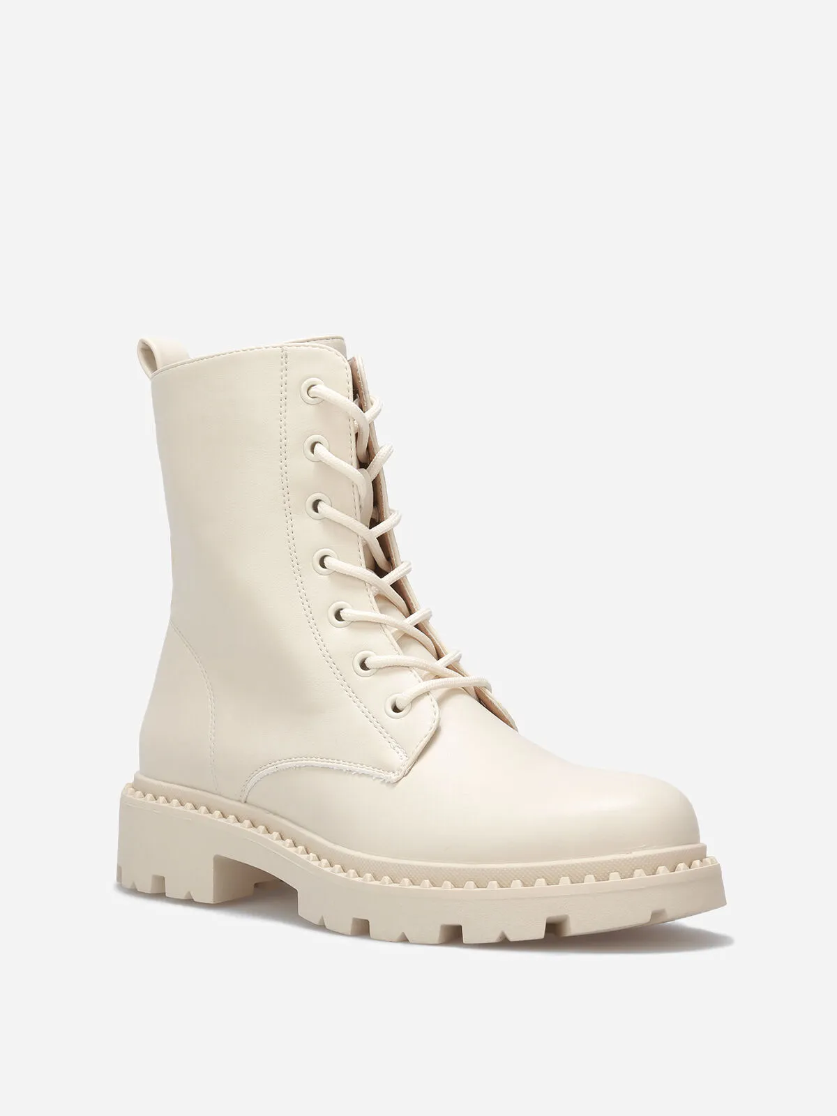 Bottines rangers à semelle crantée- Beige