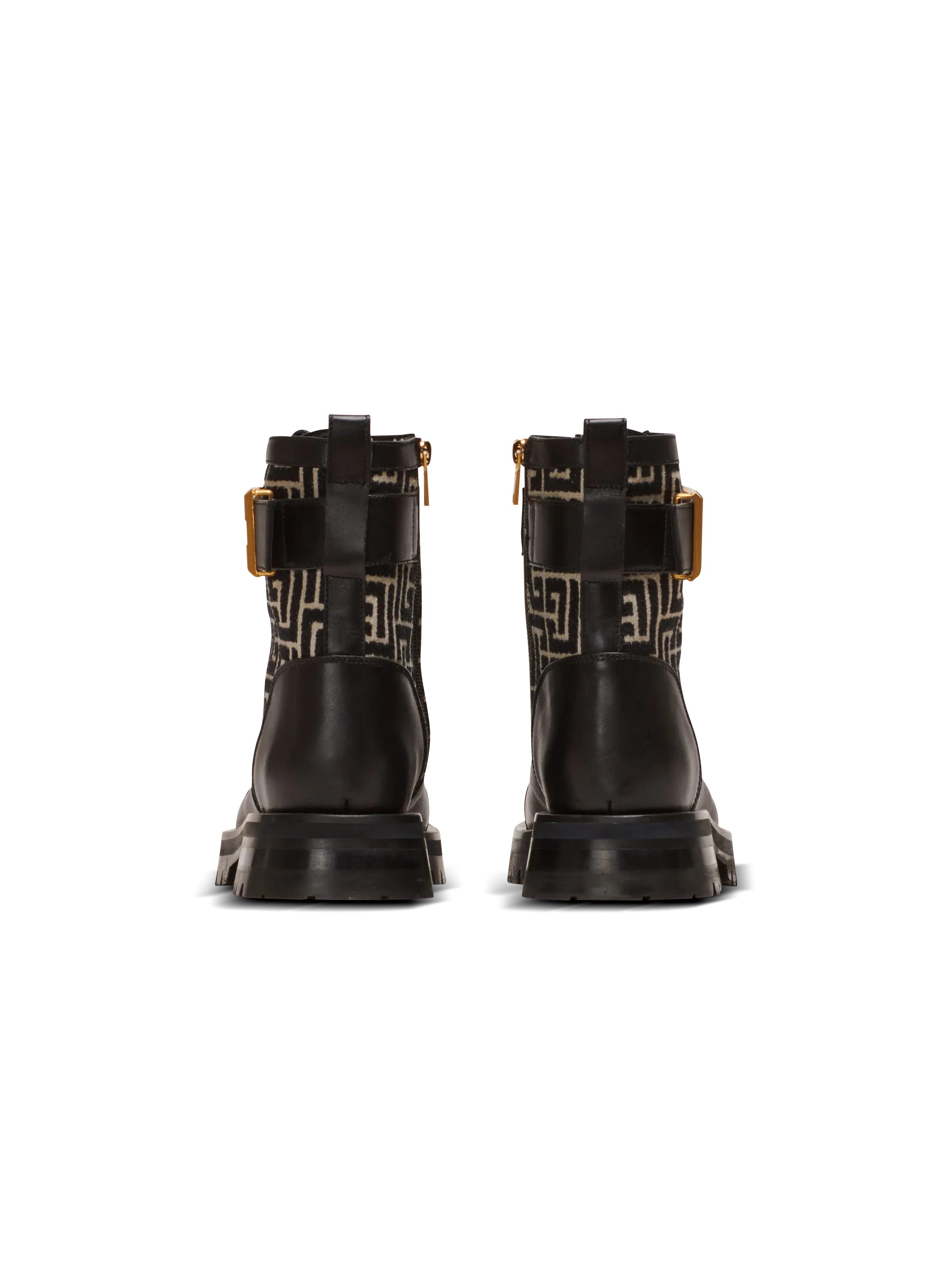 BOTTINES RANGERS CHARLIE EN CUIR ET JACQUARD MONOGRAMME - BALMAIN pour FEMME | Printemps