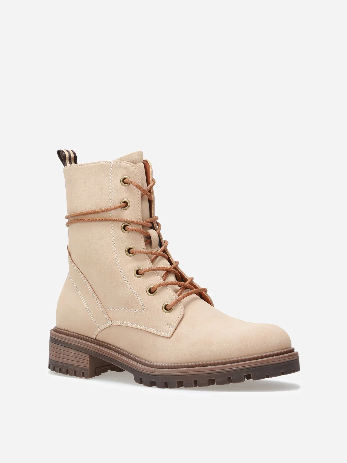 Bottines rangers en simili mat- Beige