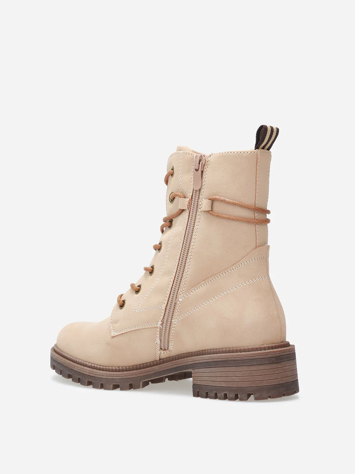 Bottines rangers en simili mat- Beige