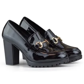 Chaussures femme en cuir verni à talon haut, escarpins vernis noirs le noir