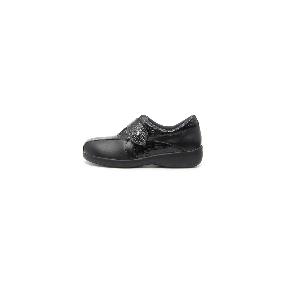 Chaussures hallux valgus en cuir mat et verni effet croco - Noir