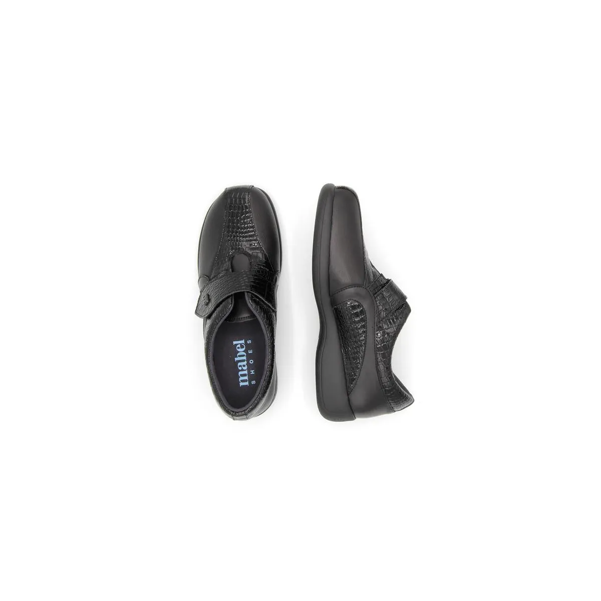 Chaussures hallux valgus en cuir mat et verni effet croco - Noir