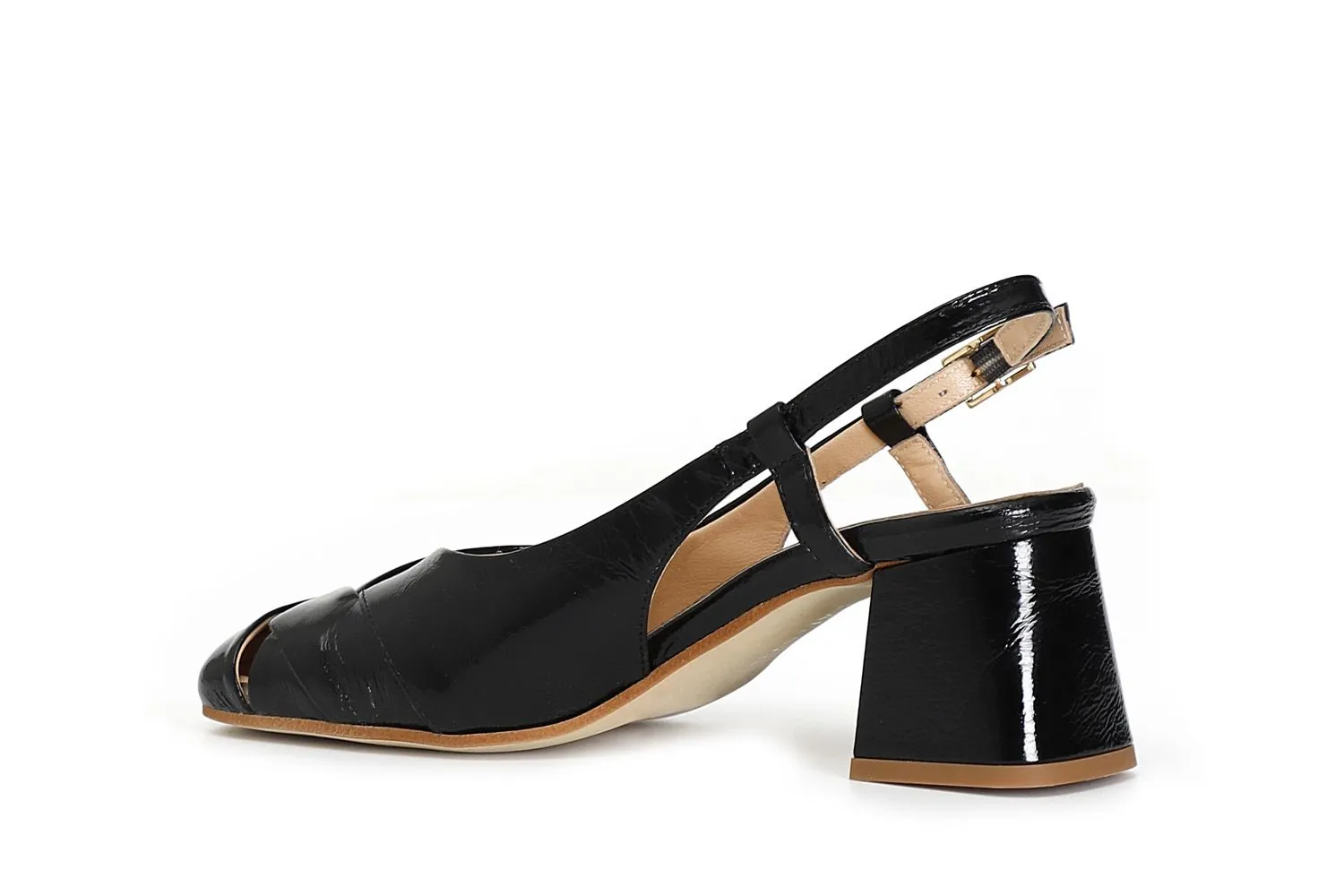 chaussures ouvertes derrière en cuir verni avec empeigne tressée black - CafèNoir