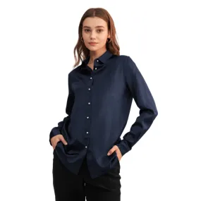 Chemise classique en soie à boutons nacrés Bleu Marine | 3 Suisses