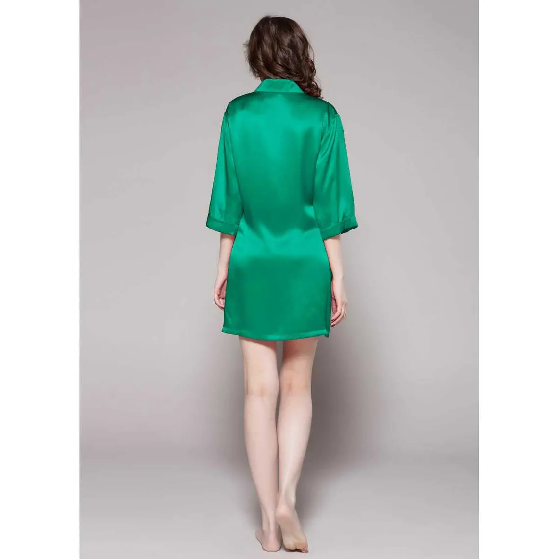 Chemise De Nuit En Soie Mi manche A Fente vert | 3 Suisses